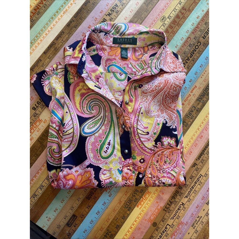 Lauren Ralph LP Colorful Paisley Pattern Long Sleeve Popover Old Money Classic - Picture 11 of 11